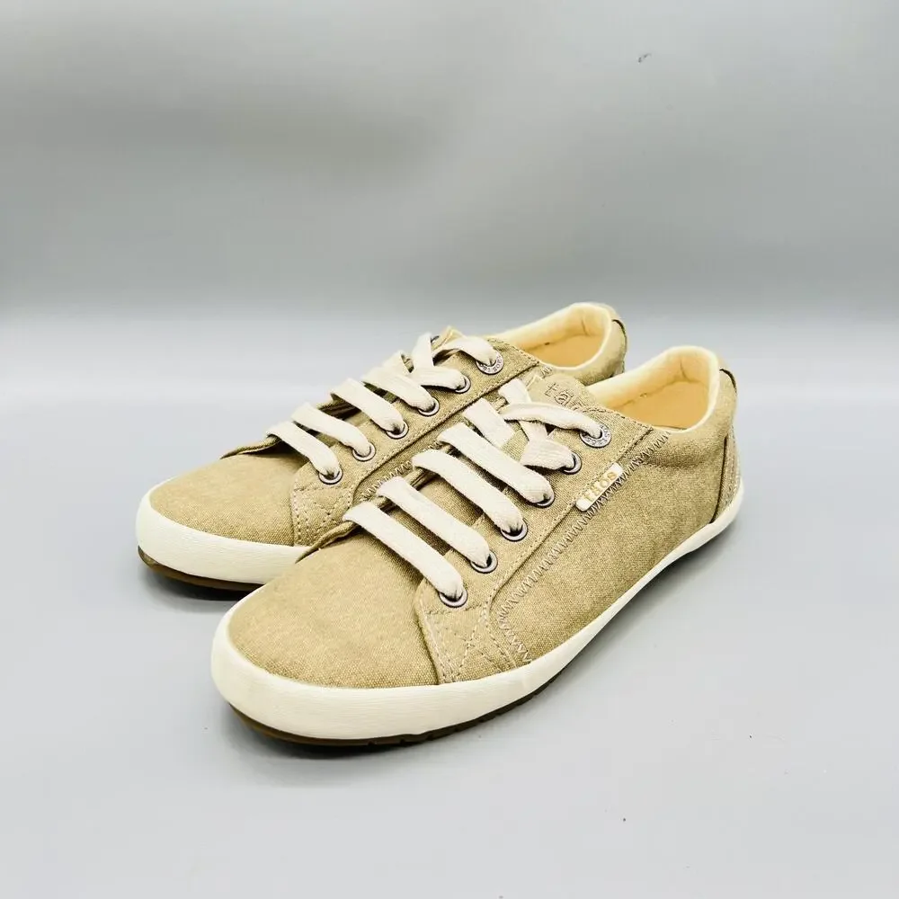 Taos Shoes Womens 8 Beige Canvas Star Lace Up Walking Sneakers Casual Comfort